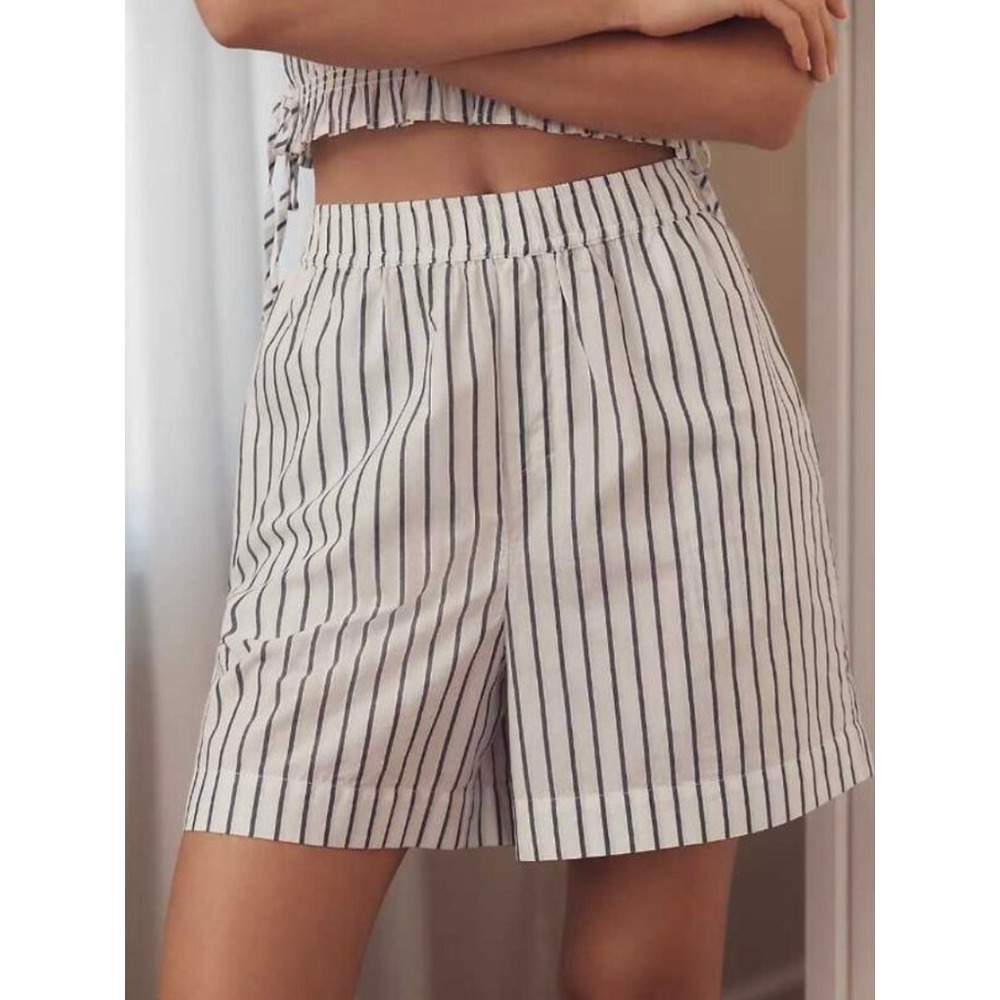 Anthropologie The Wren Striped‎ Cotton Pull On Shorts Elastic Waist Small